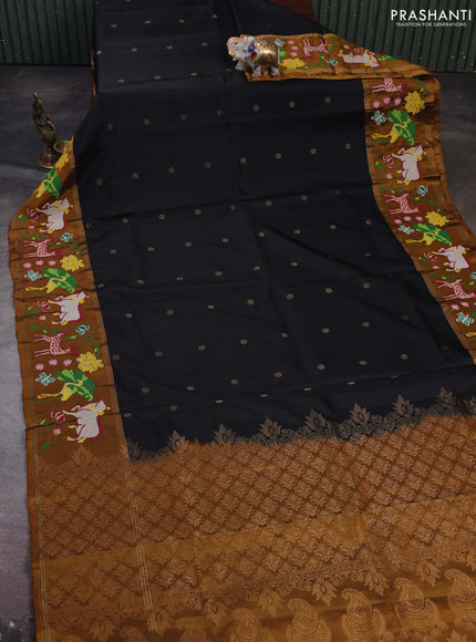 Black & Mustard Pure Soft Silk - Embroidery