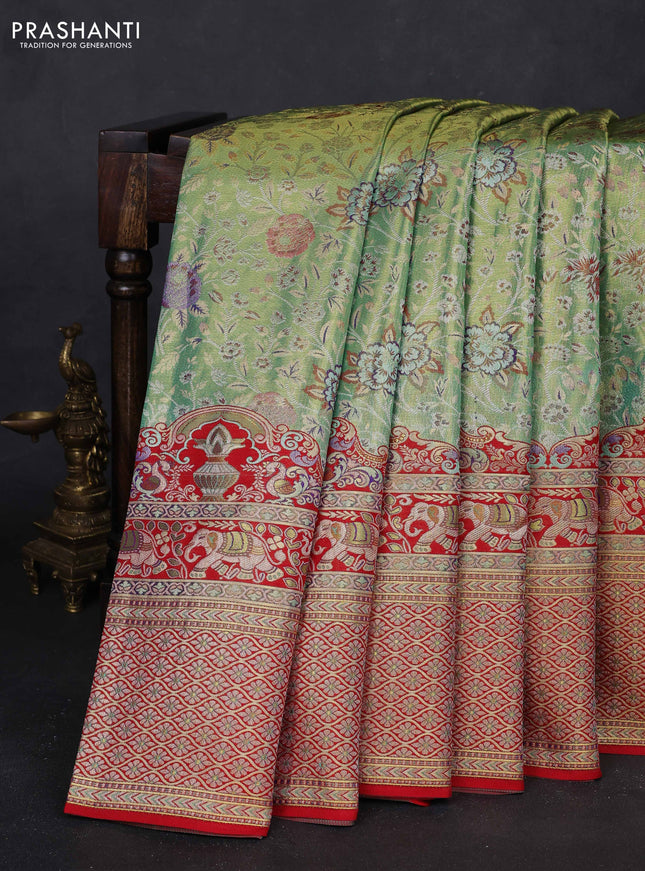 Green & Red Pure Kanchipuram Tissue Silk - Mina Border