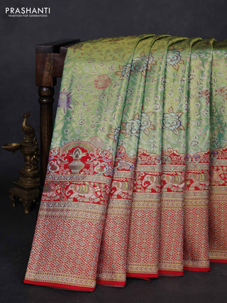 Green & Red Pure Kanchipuram Tissue Silk - Mina Border