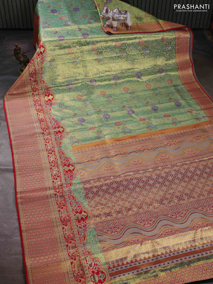 Green & Red Pure Kanchipuram Tissue Silk - Mina Border