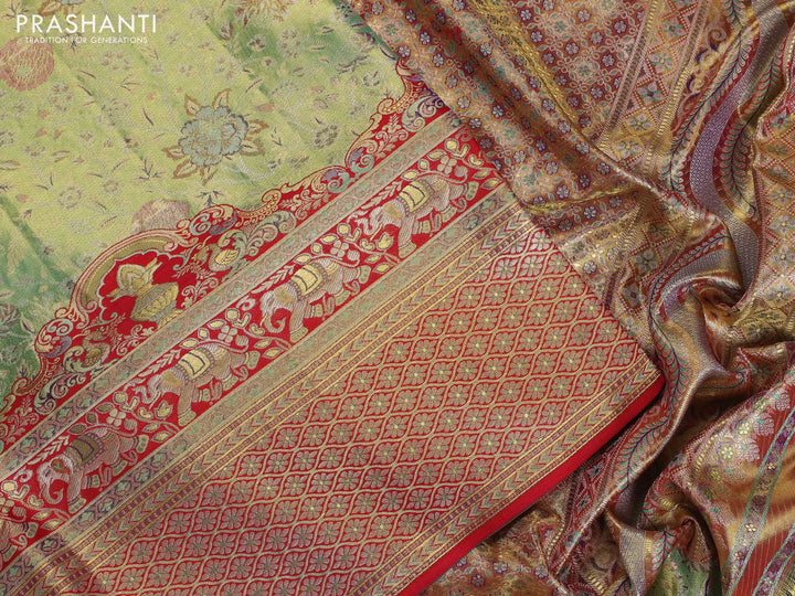 Green & Red Pure Kanchipuram Tissue Silk - Mina Border