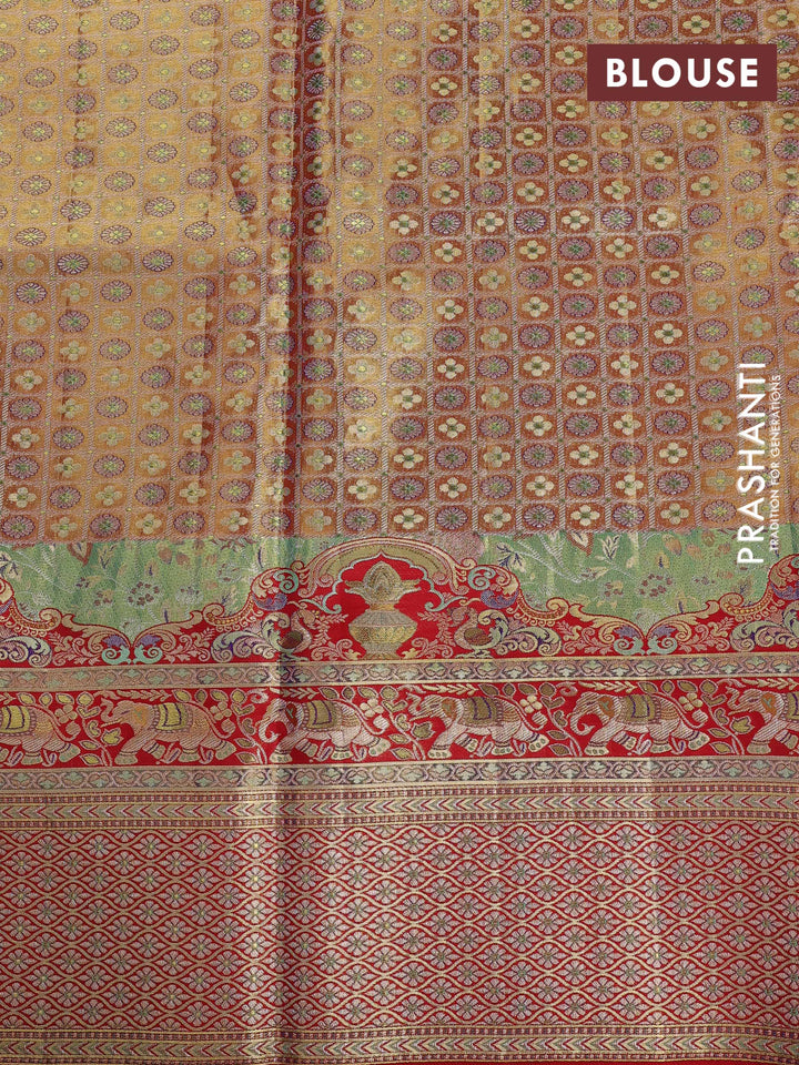 Green & Red Pure Kanchipuram Tissue Silk - Mina Border