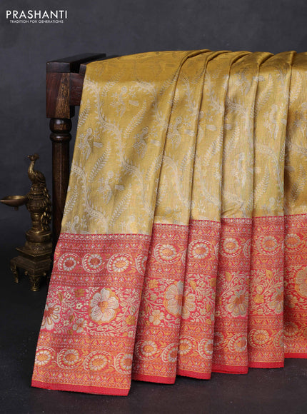 Gold & Red Pure Kanchipuram Tissue Silk - Mina Border
