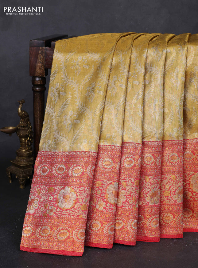 Gold & Red Pure Kanchipuram Tissue Silk - Mina Border