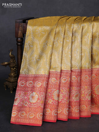 Gold & Red Pure Kanchipuram Tissue Silk - Mina Border