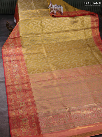 Gold & Red Pure Kanchipuram Tissue Silk - Mina Border