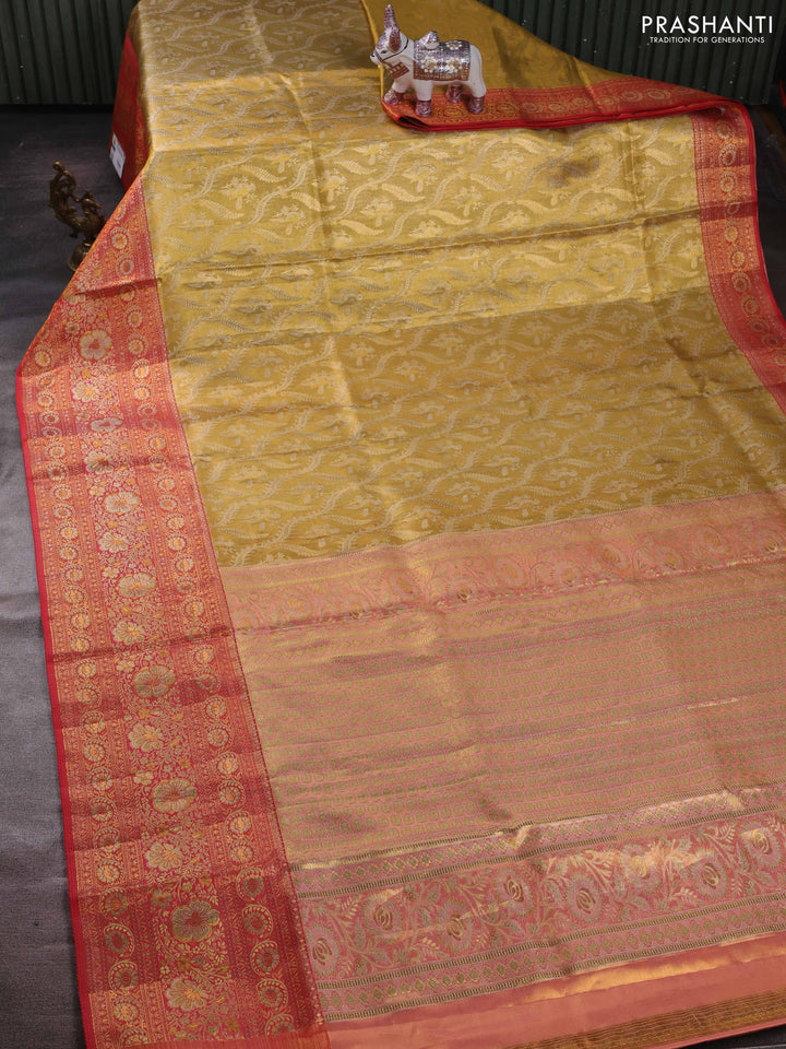 Gold & Red Pure Kanchipuram Tissue Silk - Mina Border
