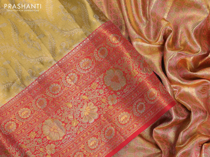 Gold & Red Pure Kanchipuram Tissue Silk - Mina Border