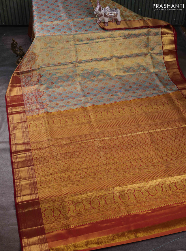Pastel Green & Maroon Pure Kanchipuram Tissue Silk - Mina Border