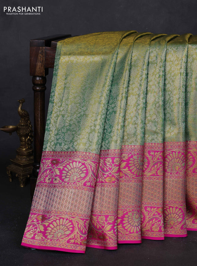 Green & Pink Pure Kanchipuram Tissue Silk - Mina Border