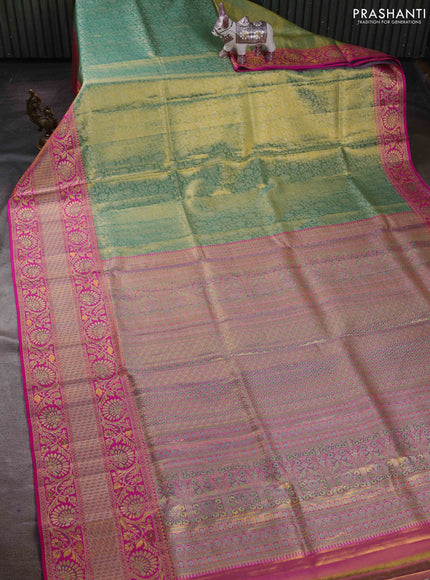 Green & Pink Pure Kanchipuram Tissue Silk - Mina Border