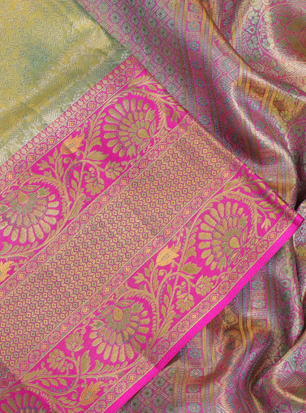 Green & Pink Pure Kanchipuram Tissue Silk - Mina Border