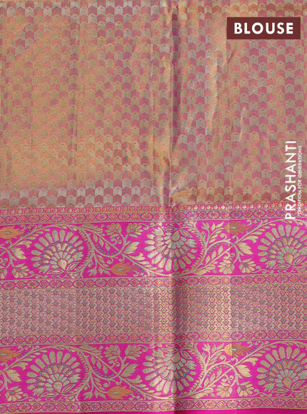 Green & Pink Pure Kanchipuram Tissue Silk - Mina Border