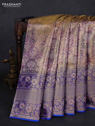 Peach & Blue Pure Kanchipuram Tissue Silk - Mina Border
