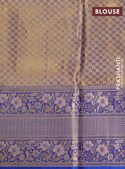 Peach & Blue Pure Kanchipuram Tissue Silk - Mina Border