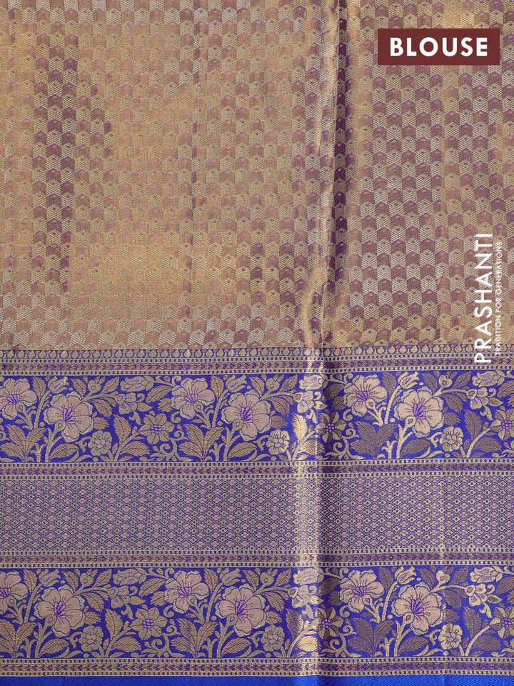 Peach & Blue Pure Kanchipuram Tissue Silk - Mina Border