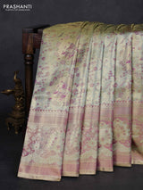 Elaichi Green & Purple Pure Kanchipuram Tissue Silk - Mina Border