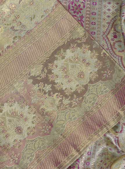 Elaichi Green & Purple Pure Kanchipuram Tissue Silk - Mina Border