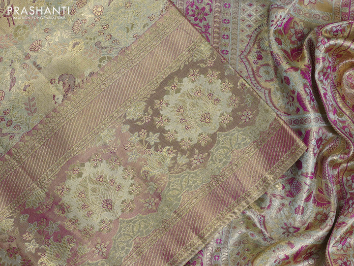 Elaichi Green & Purple Pure Kanchipuram Tissue Silk - Mina Border