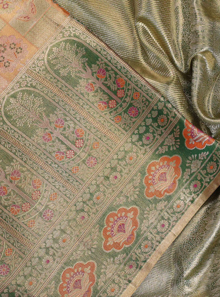Rust & Green Pure Kanchipuram Tissue Silk - Mina Border
