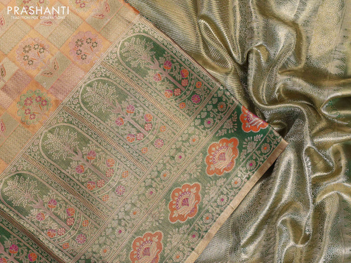 Rust & Green Pure Kanchipuram Tissue Silk - Mina Border