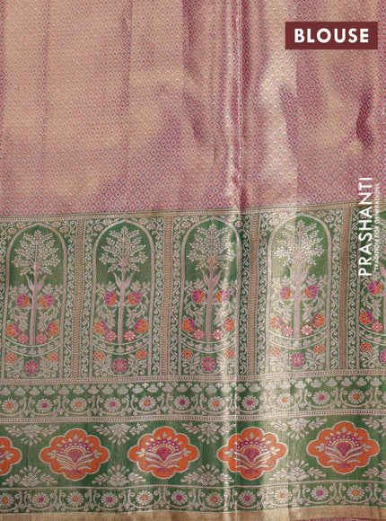 Rust & Green Pure Kanchipuram Tissue Silk - Mina Border