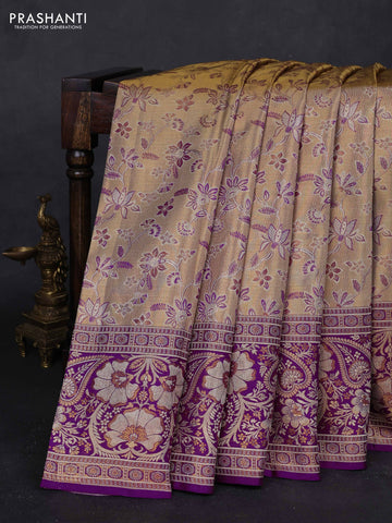 Beige & Purple Pure Kanchipuram Tissue Silk - Mina Border