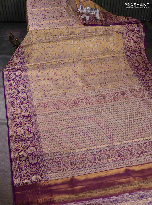 Beige & Purple Pure Kanchipuram Tissue Silk - Mina Border