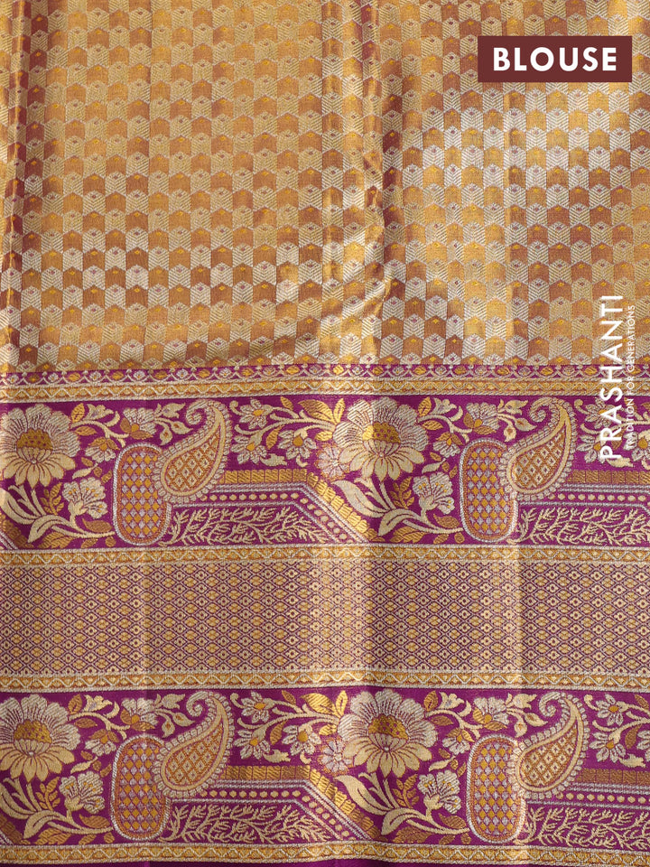 Mustard Yellow & Purple Pure Kanchipuram Tissue Silk - Mina Border