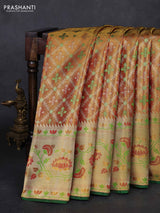 Mustard Yellow & Green Pure Kanchipuram Tissue Silk - Mina Border