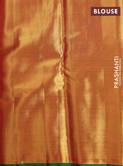 Mustard Yellow & Green Pure Kanchipuram Tissue Silk - Mina Border
