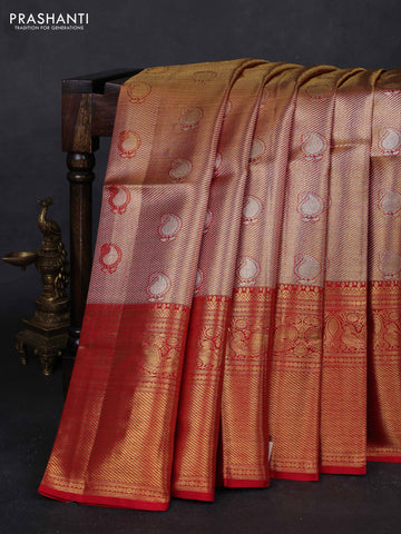 Gold & Red Pure Kanchipuram Tissue Silk - Mina Border