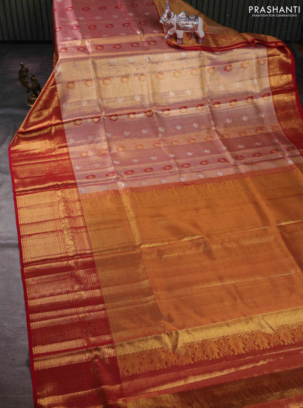 Gold & Red Pure Kanchipuram Tissue Silk - Mina Border