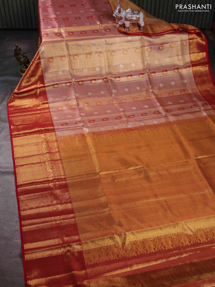 Gold & Red Pure Kanchipuram Tissue Silk - Mina Border