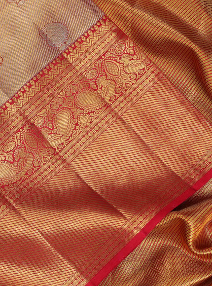 Gold & Red Pure Kanchipuram Tissue Silk - Mina Border