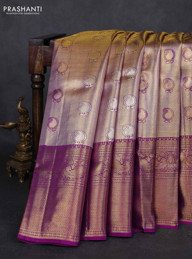 Gold & Purple Pure Kanchipuram Tissue Silk - Mina Border