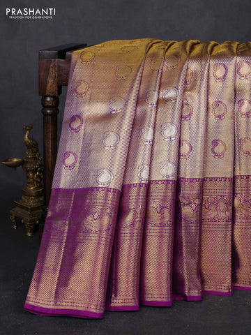 Gold & Purple Pure Kanchipuram Tissue Silk - Mina Border