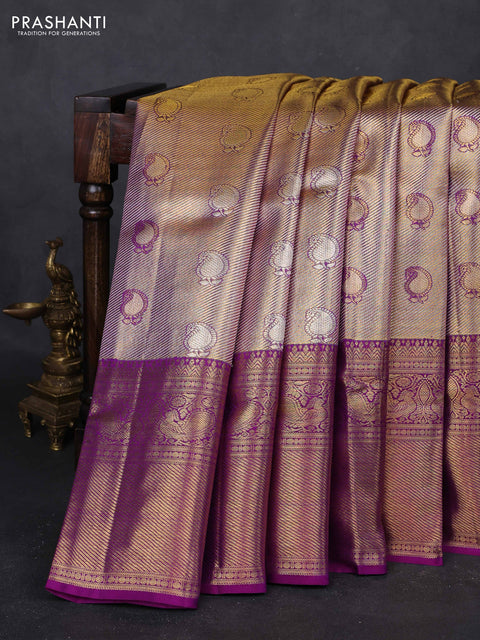 Gold & Purple Pure Kanchipuram Tissue Silk - Mina Border