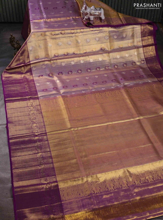Gold & Purple Pure Kanchipuram Tissue Silk - Mina Border