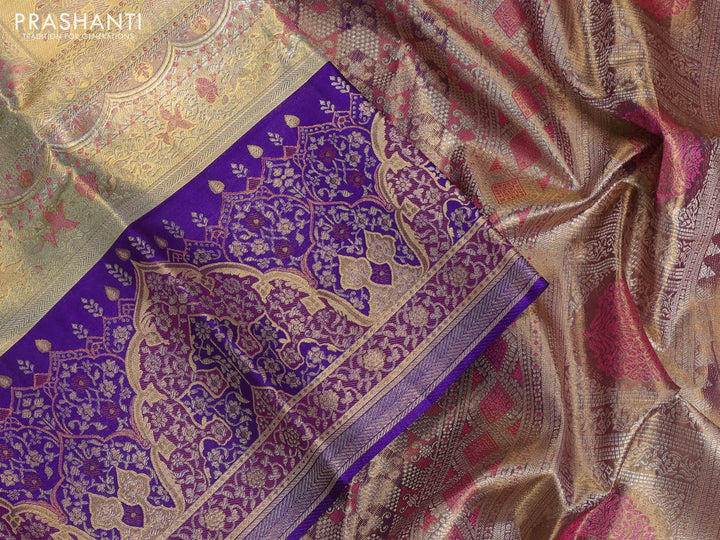 Gold & Violet Pure Kanchipuram Tissue Silk - Mina Border