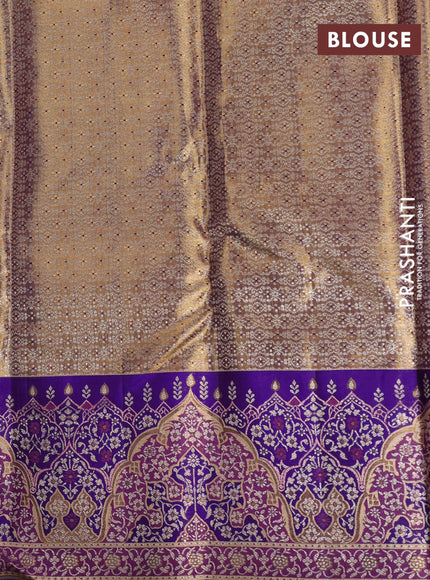 Gold & Violet Pure Kanchipuram Tissue Silk - Mina Border