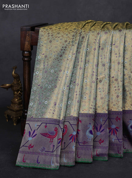 Pastel Blue & Violet Pure Kanchipuram Tissue Silk - Mina Border