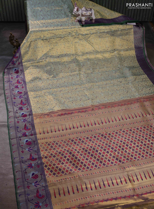 Pastel Blue & Violet Pure Kanchipuram Tissue Silk - Mina Border