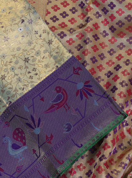 Pastel Blue & Violet Pure Kanchipuram Tissue Silk - Mina Border