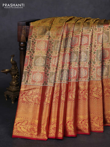 Gold & Maroon Pure Kanchipuram Tissue Silk - Mina Border