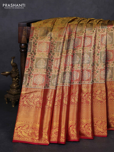 Gold & Maroon Pure Kanchipuram Tissue Silk - Mina Border