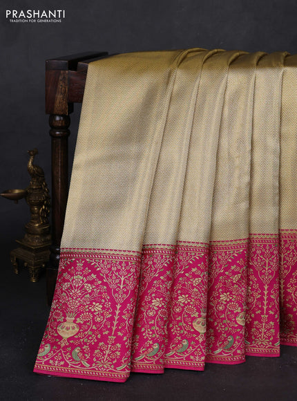 Gold & Pink Pure Kanchipuram Tissue Silk - Mina Border