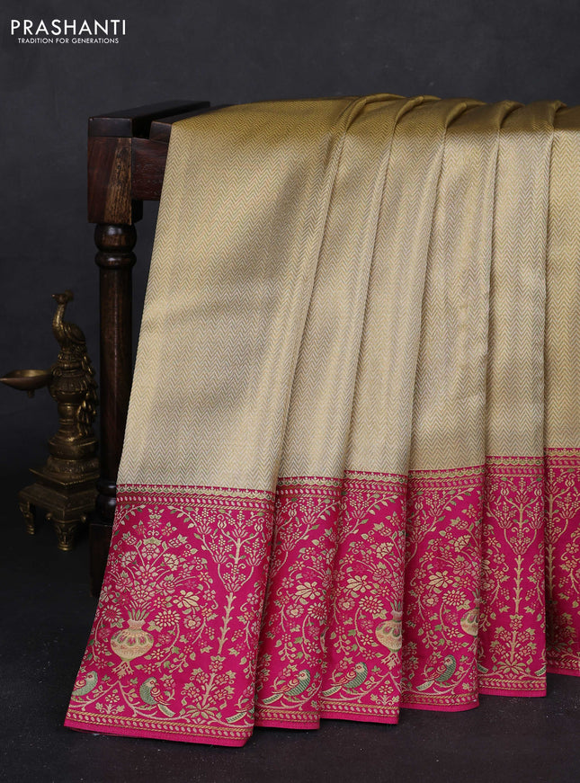 Gold & Pink Pure Kanchipuram Tissue Silk - Mina Border