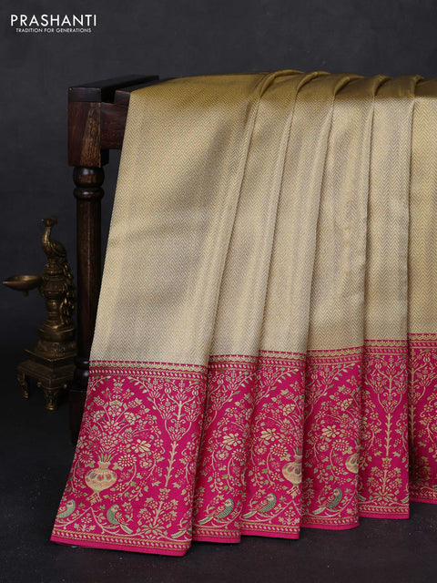 Gold & Pink Pure Kanchipuram Tissue Silk - Mina Border