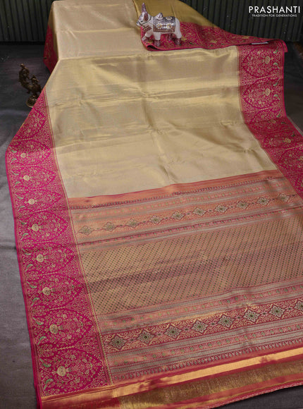 Gold & Pink Pure Kanchipuram Tissue Silk - Mina Border